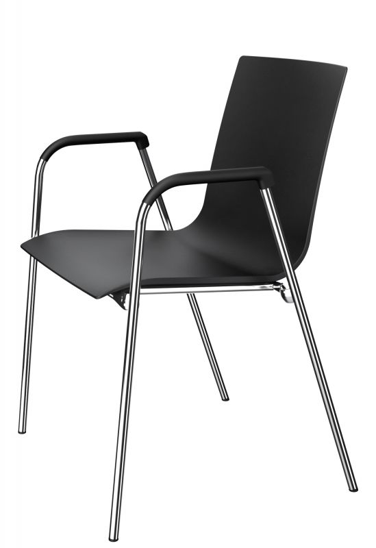 Schwarzer Thonet Stuhl S 264 F mit Armlehnen und verchromtem Stahlrohrgestell, modernes Design für Büro und Wohnen.